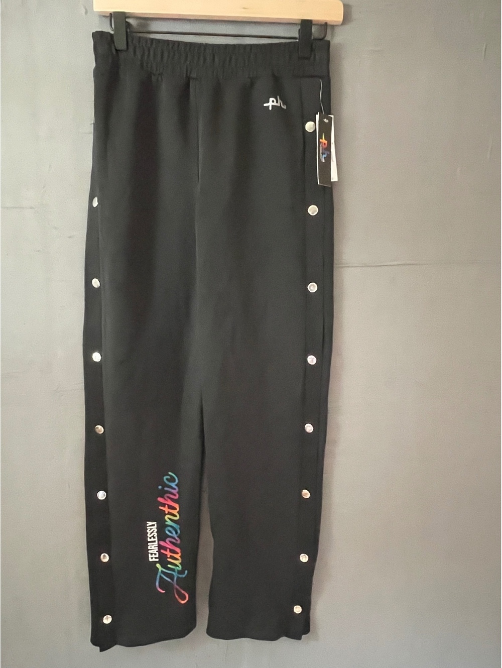 NWT The Phluid Project Snap Button Track Pants Black Rainbow Pride XS